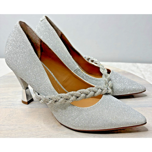 J. Renee Nyomee Silver Sparkle Pumps 7.5M - Picture 7 of 10